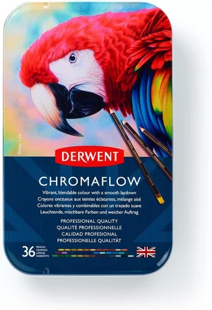 Derwent Chromaflow Renkli Kalem, 36'Lı Set, Metal Kutuda, 3,5 Mm Uç Kalınlığı, Yumuşak Dokulu Karışt