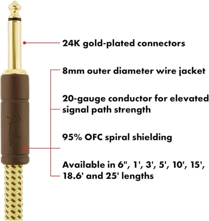 Fender Deluxe Series Instrument Cable Black Tweed Açılı - 3 Metre Enstrüman Kablosu