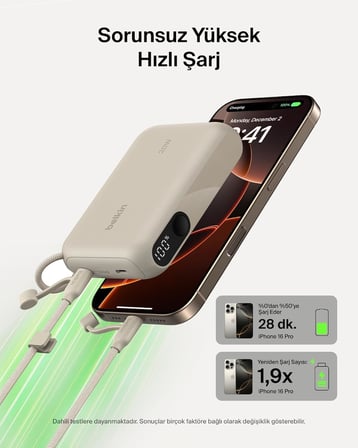 Belkin Taşınabilir Şarj Cihazı, 10K Mah Usb-C İnce Güç Kaynağı, 2 Usb-C Port, Dijital Pil Göstergesi