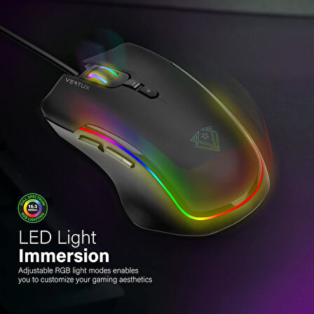 Vertux Oyuncu Mouse Gamecharged™ Hafif Oyun Özel Led Işıklı 10.000 Dpi - Vertux Assaulter