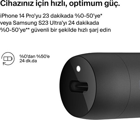 Belkin Boostcharge 30W Hızlı Araç Şarj Cihazı, Usb-C Güç Dağıtım Portlu Kompakt Tasarım, Iphone 16,