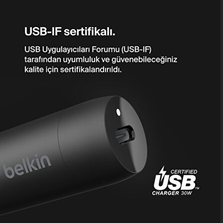 Belkin Boostcharge 30W Hızlı Araç Şarj Cihazı, Usb-C Güç Dağıtım Portlu Kompakt Tasarım, Iphone 16,