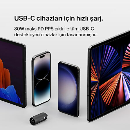 Belkin Boostcharge 30W Hızlı Araç Şarj Cihazı, Usb-C Güç Dağıtım Portlu Kompakt Tasarım, Iphone 16,
