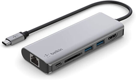 Belkin Usb-C Hub, 6'Sı 1 Arada Çoklu Bağlantı Noktalı Adaptör Yuvası, 4K Hdmi, Usb-C Ve 100 W, Şarj