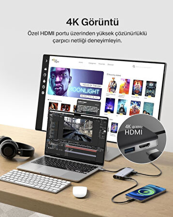 Belkin Usb-C Hub, 6'Sı 1 Arada Çoklu Bağlantı Noktalı Adaptör Yuvası, 4K Hdmi, Usb-C Ve 100 W, Şarj