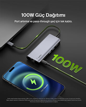 Belkin Usb-C Hub, 6'Sı 1 Arada Çoklu Bağlantı Noktalı Adaptör Yuvası, 4K Hdmi, Usb-C Ve 100 W, Şarj