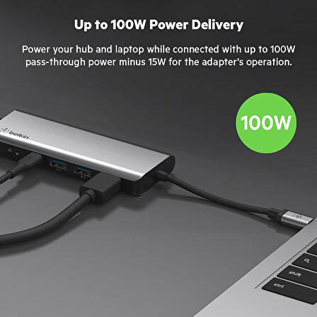Belkin 7'Si 1 Arada Çok Bağlantı Noktalı Usb C Hub (4K Hdmi, Usb-C, 2 X Usb A, 3,5 Mm Ses, Sd 3.0 Yu