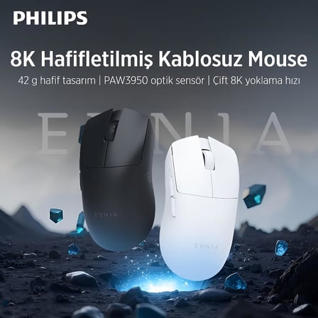 Philips Evnia Serisi Spk9718 Kablosuz Bluetooth Dual Mod 30000Dpi 6 Tuşlu Optik Oyuncu Mouse Beyaz