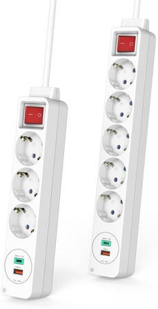 Hama Priz Çubuğu, 3'Lü, Usb-C/A 18W, Pd/Qc™, Şalter, Düz, 1,4 M, W