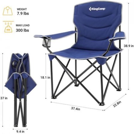 Kingcamp Juniper Ultra Konforlu & Takviyeli Kamp Sandalyesi Blue