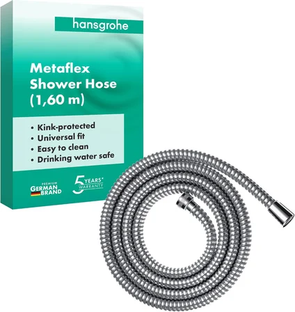 Hansgrohe (1.60 M) - Metaflex Shower Hose 1.60 M, Anti-Kink And Flexible, Chrome Effect Coil Wrap 28