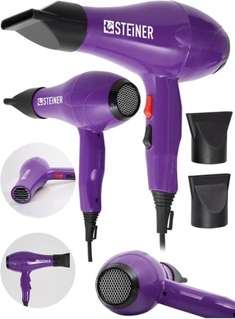 Steiner Alman 3400 Watt Profesyonel Saç Kurutma Makinesi Fön Makinesi Ac Motor Ms-9001 Mor + 2 Adet 