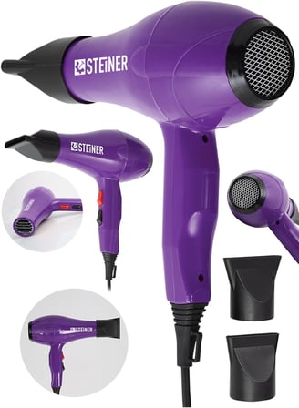 Steiner Alman 3400 Watt Profesyonel Saç Kurutma Makinesi Fön Makinesi Ac Motor Ms-9001 Mor + 2 Adet 