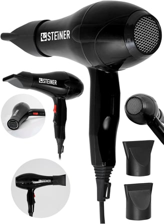 Steiner Alman 3600 Watt Profesyonel Saç Kurutma Makinesi Fön Makinesi Ac Motor Ms-9001 Siyah + 2 Ade