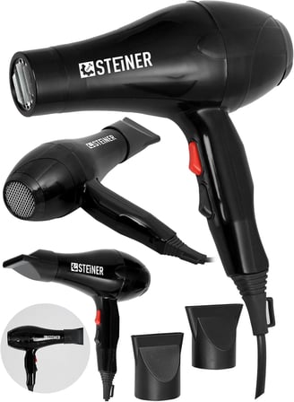 Steiner Alman 3600 Watt Profesyonel Saç Kurutma Makinesi Fön Makinesi Ac Motor Ms-9001 Siyah + 2 Ade