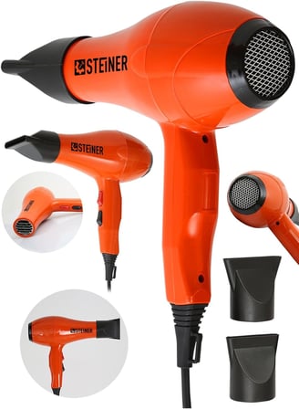 Steiner Alman 3800 W Profesyonel Saç Kurutma Makinesi Fön Makinesi Ac Motor Ms-9001 Turuncu + 2 Adet