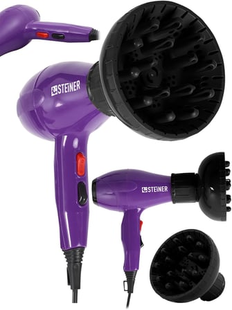 Steiner 3800 Watt Professional Saç Kurutma Makinesi Ac Motor Fön Makinesi Mor + Difüzör + 2 Adet Baş
