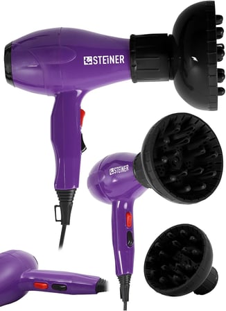 Steiner 3800 Watt Professional Saç Kurutma Makinesi Ac Motor Fön Makinesi Mor + Difüzör + 2 Adet Baş