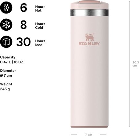 Stanley The Transit Fliptop Mug Termos 0.47 Litre - Pembe Kuvars (Rose Quartz) | Paslanmaz Çelik