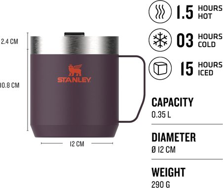 Stanley Classic Legendary Camp Mug Paslanmaz Çelik Termos Bardak, Mürdüm (Plum), 0.35 Litre
