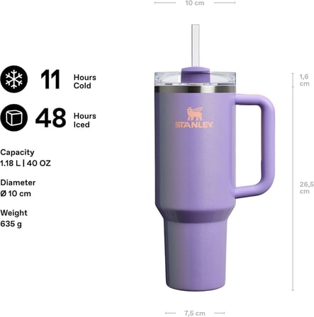 Stanley Quencher H2.0 Flowstate Pipetli Termos Bardak 1.18 Litre - Parlak Lila (Periwinkle Shimmer)
