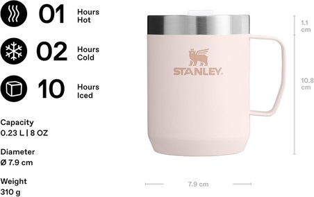 Stanley Classic Legendary Camp Mug Paslanmaz Çelik Termos Bardak, Pembe Kuvars (Rose Quartz), 0.23 L