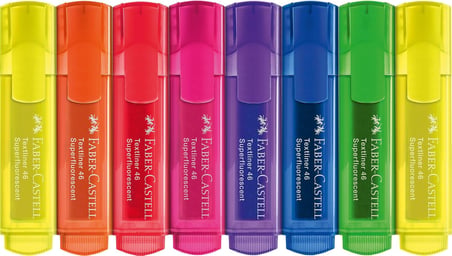 Faber-Castell 254648 - Fosforlu Kalem Seti 46, 8'Li Kutu, Neon Renkler, Uzun Ömürlü Kesik Uçlu, Çizg