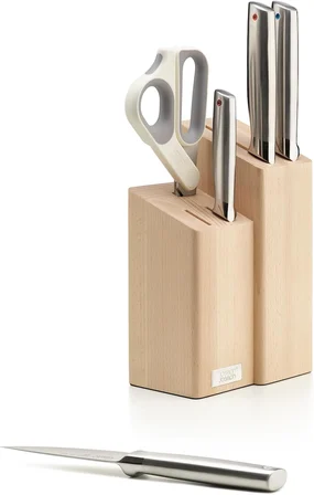 Joseph Joseph Elevate Fusion 5-Piece Knife, Cleaver And Scissor Set With Beechwood Block