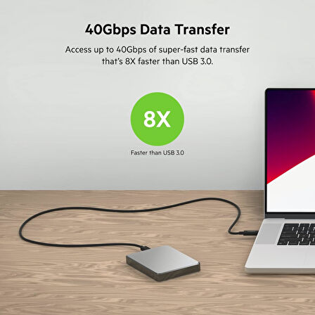 Belkin Active Thunderbolt 4 Kablo (2M 6.6Ft), 100W Güç Dağıtımı Pd Etkinleştirilmiş Usb Tip C Bağlan