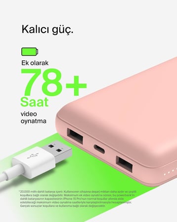 Belkin Usb C Taşınabilir Şarj Cihazı 20000 Mah, Usb Tip C Giriş Çıkış Bağlantı Noktalı 20K Güç Banka