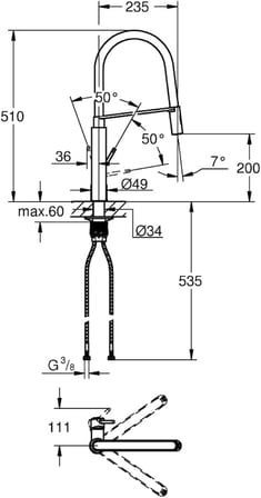 Grohe Eviye Bataryası Spiralli 2Fonk Concetto Krom/Siyah-31491000