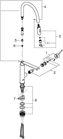 Grohe Eviye Bataryası Spiralli 2Fonk Concetto Krom/Siyah-31491000