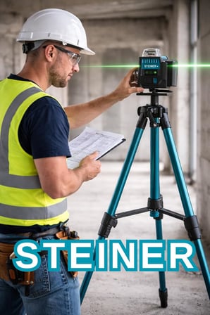 Steiner Profesyonel 12 Köşe Yeşil Çizgi Lazer Otomatik Hizalama Çantalı + 50Mt Lazer Metre + Tripod