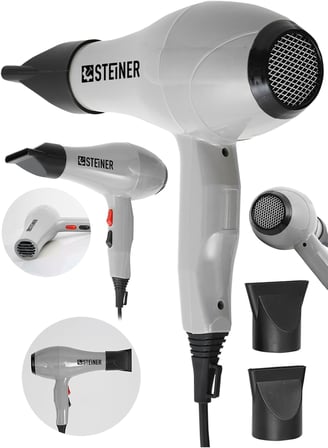 Steiner 3800 Watt Profesyonel Saç Kurutma Makinesi Fön Makinesi Ac Motor Gri+ 2 Adet Başlık