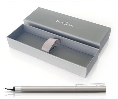 Faber-Castell 342100 - Dolma Kalem Neo Slim Paslanmaz Çelik, Uç Genişliği M, Gümüş Mat | İnce Paslan