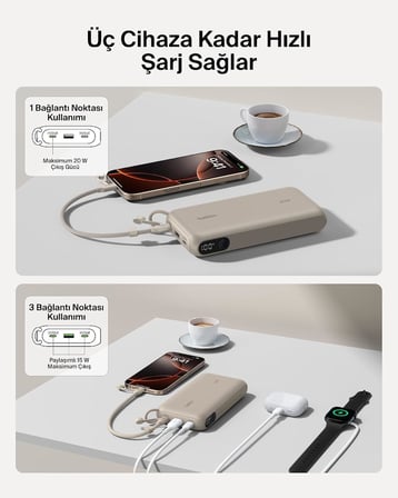 Belkin Taşınabilir Şarj Cihazı, 20.000 Mah Usb-C Powerbank, 2 Usb-C Ve 1 Usb-A Port, Dijital Pil Gös