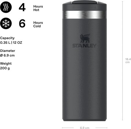 Stanley The Transit Fliptop Mug Termos 0.35 Litre - Siyah 2.0 | Paslanmaz Çelik