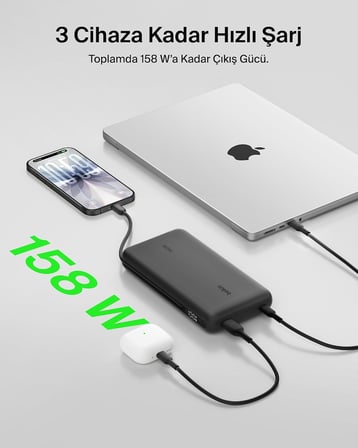 Belkin Ultracharge Pro 25000 Mah Dizüstü Power Bank Hızlı Şarj, Siyah | 25K Kapasite, 1 X Usb-C Bağl
