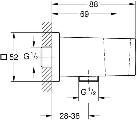 Grohe 1/2 Çıkış Açısı, Sabit Duvar Askısı, Telefon, Euphoria Cube, 8,8 X 5,2 X 8,8 Cm, Fırçalanmış G