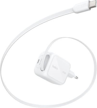 Belkin Ultracharge Usb-C Fiş Tipi Şarj Cihazı 45 W, 0,8 M Geri Çekilebilir Usb-C Kablo Ve Usb-C Port