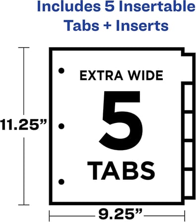 Avery Big Tab 11906 Plastik Ayırma Sayfası, 2 Bölmeli, 5 Çok Renkli Ayırıcı, 24 Set
