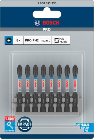 Bosch Professional Accessories 8Tlg. Schrauber Bit Set Kreuzschlitz (Impact Control, Ph2 Bits, Länge