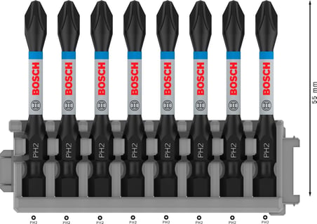 Bosch Professional Accessories 8Tlg. Schrauber Bit Set Kreuzschlitz (Impact Control, Ph2 Bits, Länge