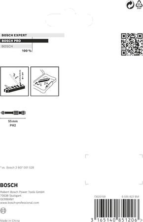 Bosch Professional Accessories 8Tlg. Schrauber Bit Set Kreuzschlitz (Impact Control, Ph2 Bits, Länge