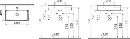 Vitra Nuo 7435B003-0631 Dikdörtgen Dar Lavabo, 60X40 Cm, Beyaz