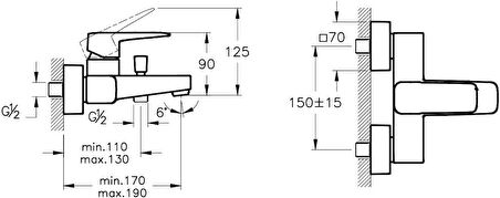 Vitra Root Square A42737 Banyo Bataryası, Krom