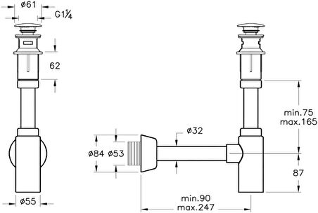 Artema A45154 Lavabo Sifon Seti, T Tipi, Krom