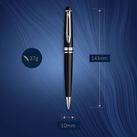 Waterman Expert Mat Siyah Krom Tasarımlı Tükenmez Kalem, Orta Kalınlıkta Uç, Mavi Mürekkep (S0951900