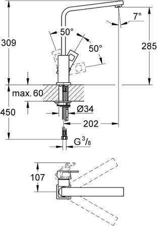 Grohe Eviye Bataryası Döner Borulu Eurocube Krom - 31255000