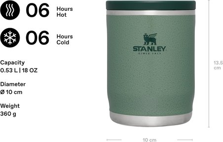stanley adventure to-go yemek termosu, yeşil (hammertone green), 0.53 litre